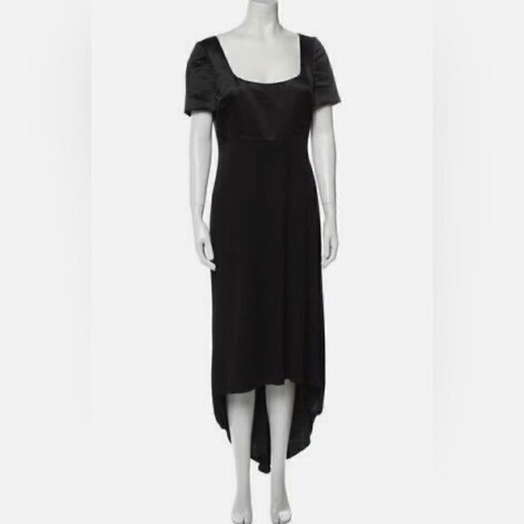 Badgley Mischka Black Square Neck Short Sleeve Minimalist Maxi Long Dress US 6 - Picture 1 of 10